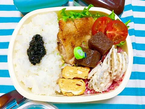 柚子塩鶏もも焼ツナマヨ蓮根コロこんにゃくパパ弁♡